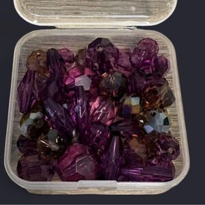 Purple Faceted Plastic and  Glass Beads Mix